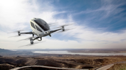 The vehicle uses multiple independent flight control systems to navigate passengers from point to point. Image credit: EHang.