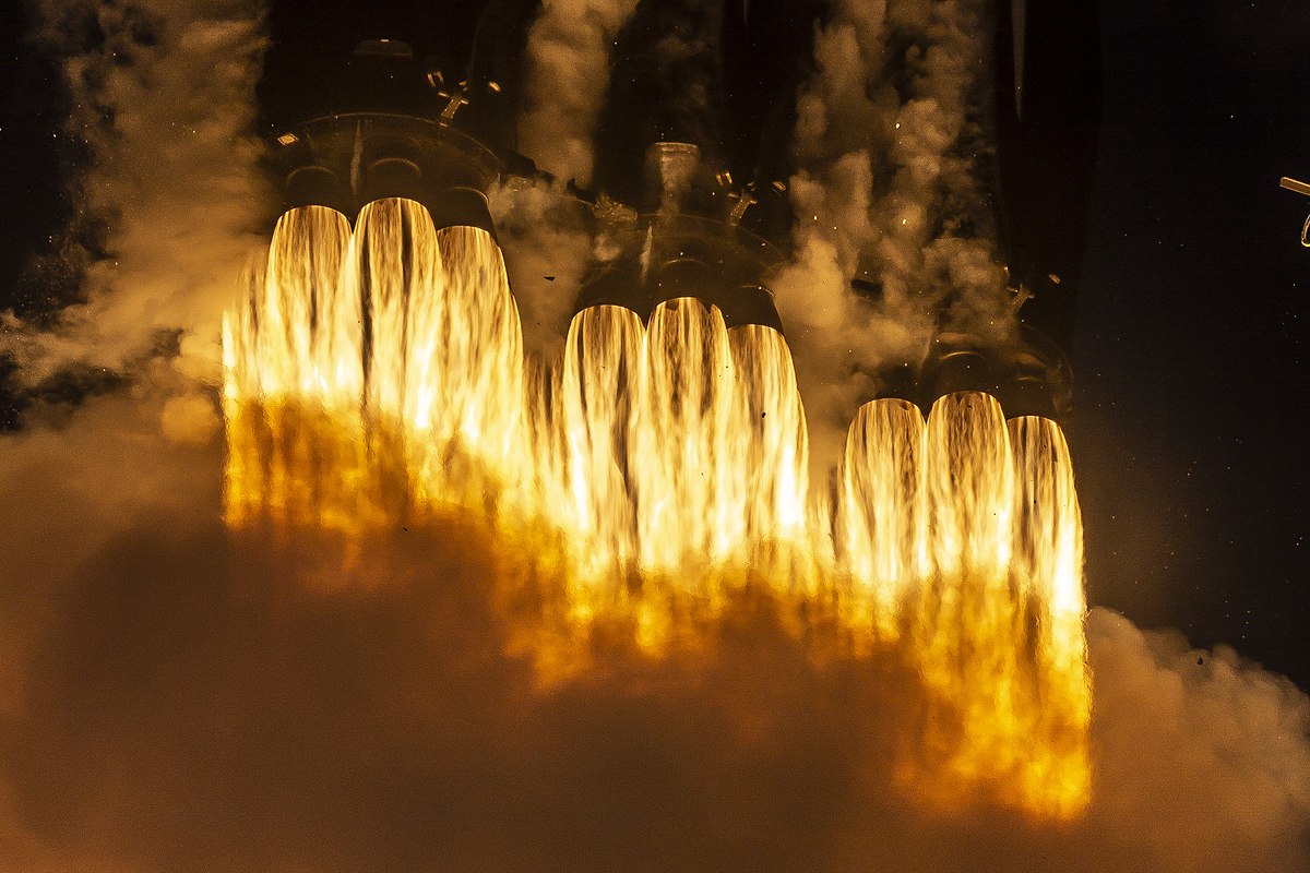 Atmospheric emissions from rocket fuels are not regulated. Twenty-seven Merlin rocket engines firing during the launch of a Falcon Heavy rocket. Source: SpaceX Official
