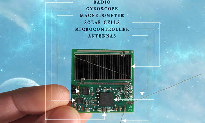 Built on a single circuit board, Sprites are equipped with solar panels, computers, sensors and radios. (Source: Breakthrough Starshot)