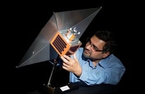 Model of a satellite with the space sail. (Source: UK Defence Science and Technology Laboratory)