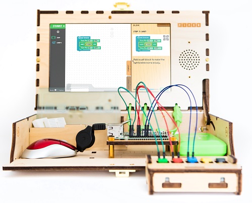 The kit includes wires, equipment, screen and Raspberry Pi to build a DIY computer. Source: Piper