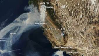 In this November 2018 image from space, the Camp Fire burns in northern California. Source: NASA