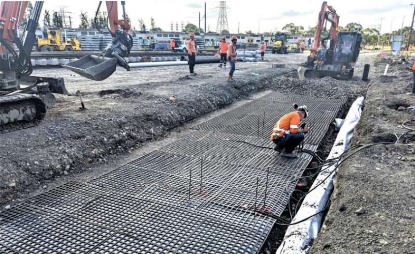 The recycled rubber grids on a stretch of test track laid at Chullora NSW. Source: Rakesh Malisetty.