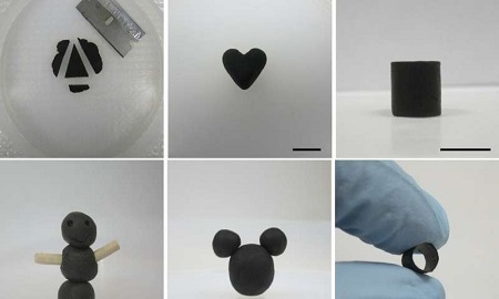Graphene oxide dough can be readily reshaped by cutting, molding and carving. Source: Jiaxing Huang/Northwestern University 