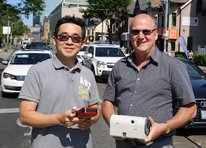 Dr. Cheol-Heon Jeong (l) and Professor Greg Evans measured emissions from GDI engines and evaluated climate trade-offs. It turns out greater efficiency doesn&rsquo;t always mean "greener." Image credit: Tyler Irving.
