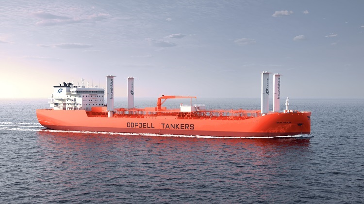 Suction sails to propel chemical tanker