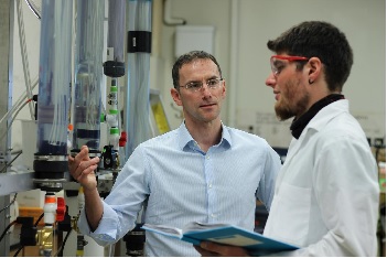 UBC civil engineering professor Pierre B&eacute;rub&eacute; (left) and his graduate student Lukas D&ouml;ssegger. Credit: Clare Kiernan/University of British Columbia