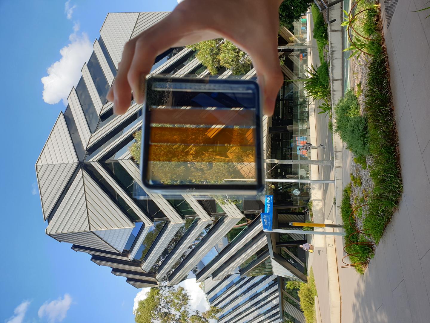 A semi-transparent perovskite solar cell with contrasting levels of light transparency. Source: Dr Jae Choul Yu