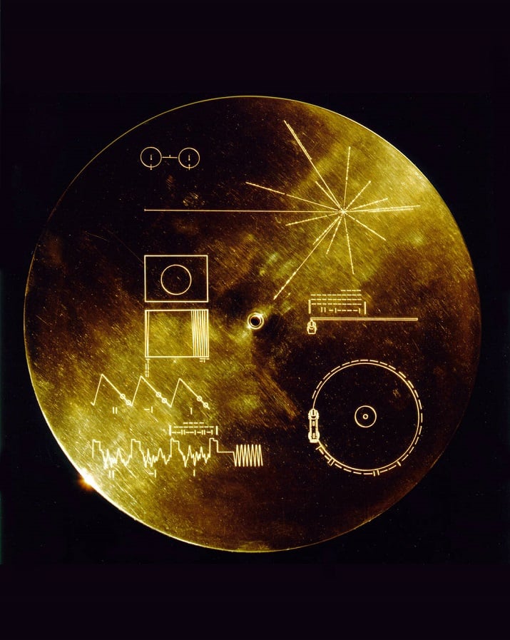 The Golden Record's cover design protects it from micrometeorite bombardment -- and includes a diagram explaining how to play it. Image credit: NASA.