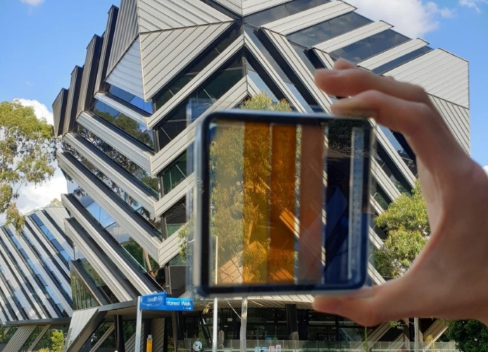 Semi-transparent perovskite solar cell with contrasting levels of light transparency. Source: Dr Jae Choul Yu