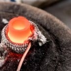 Crucible in which an alloy of lithium and aluminum is formed.