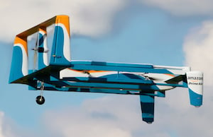 Prime Air vehicles weigh less than 55 pounds and are designed to fly at an altitude of under 400 feet. Image credit: Amazon.
