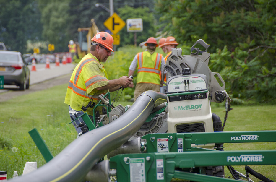 Figure 1: An operator fuses HDPE on a natural gas jobsite. HDPE is a growing choice across many applications due to its reliability, resilience and traceability. Source: McElroy