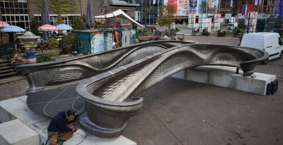 World’s first 3D-printed steel bridge, Amsterdam.| Source: r/bridgeporn
