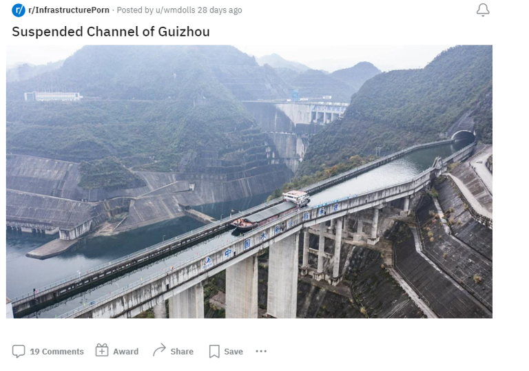 Suspended Channel of Guizhou, China. Source: r/Infrastructureporn