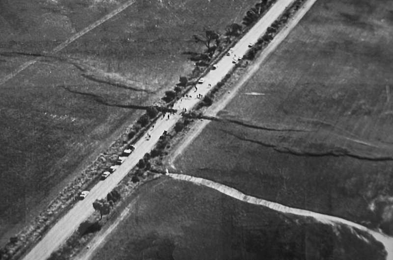 Aerial view of a more than 30km long surface rupture observed in Meckering Western Australia in 1968 as a result of 6.6 magnitude earthquake.Source: fintbo/Flickr