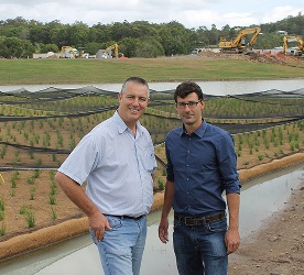 Peter Schwammberger (r) will evaluate the performance of the wetland treatment system. Image credit: University of the Sunshine Coast.