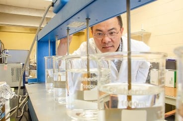 Lance Lin, civil and environmental engineering professor, is the lead investigator of a research project aiming to reduce the use of fresh water resources by the nation's power plants. Credit: Paige Nesbit, WVU