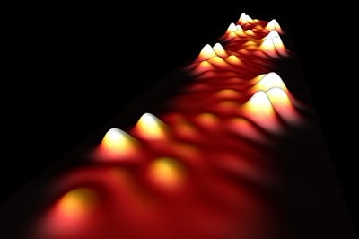 Scanning tunneling microscope image of wide-band metallic graphene nanoribbon. The structure’s backbone has a width of 1.6 nm. Source: Daniel Rizzo/University of California Berkeley
