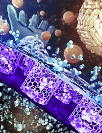 LLNL scientists are developing a flexible membrane with sub-5-nanometer, single-walled carbon nanotube pores. Image credit: Ryan Chen/LLNL.