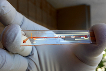 A prototype of the biosensor designed to detect active levels of a medicine in the bloodstream as part of a system to personalize drug dosing. (Image credit: Soh Lab, Stanford University))