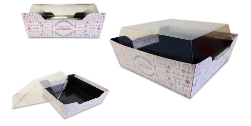 Carton board trays from Graphic Packaging mated with LINPAC clear rPET lids, a single source for bakeries to secure carton-and-lid combos in four formats. &nbsp;