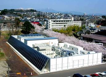 The Sendai microgrid on the campus of Tohoku Fukushi University in Sendai City in the Tohoku district of Japan. Image source: Lawrence Berkeley National Laboratory.