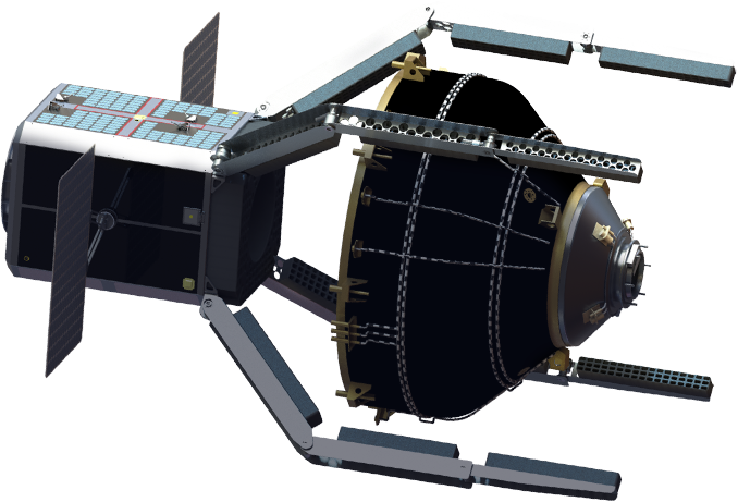 The chaser will use four robotic arms to capture the target debris. Source: ClearSpace