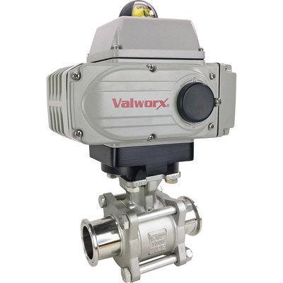A electric actuated sanitary ball valve, tri-clamp. Source: Valworx