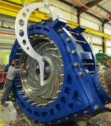 The impeller&rsquo;s increased size allows it to rotate 35% slower than before.