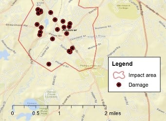 (Click to enlarge) Map showing the extent of the area affected by the September 13 natural gas accident. Source: NTSB