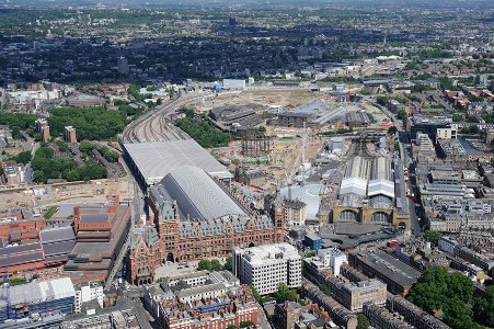(Click to enlarge.) The project (center) is near the St. Pancras railway station and in a former industrial area that is undergoing renovation. Image source: Arup.