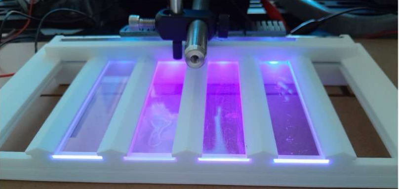 The glass treated with ultraviolet rays (inside), had 98% less biofilm growth than the untreated glass (outside). Source: University of Massachusetts Amherst