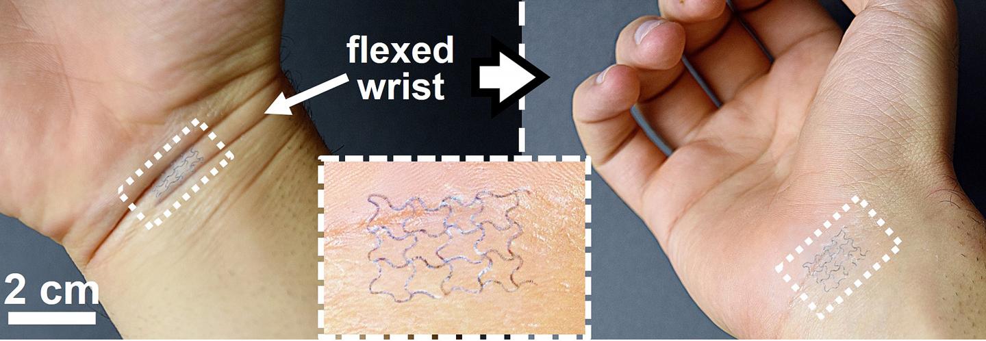 Purdue University researchers have created wearable electronic devices that easily attach to skin. Source: Ramses Martinez/Purdue University
