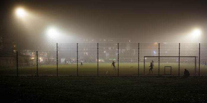 On the left are the traditional stadium lights on a football field and to the right are the new lights. Source: Robert Anders, DTU
