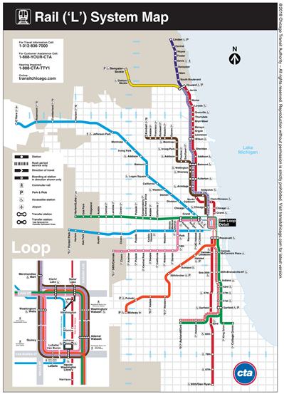 (Click to enlarge.) Map showing location of the CTA's Red and Purple transit lines. Source: CTA