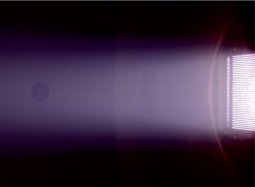 The Neptune thruster with plasma expanding into a space simulator. (Source: École Polytechnique)