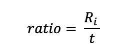 Equation 1: Pressure vessel inside radius to wall thickness equation.