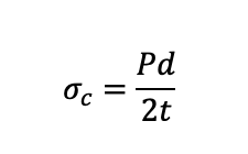Equation 2: Pressure vessel circumferential stress equation.