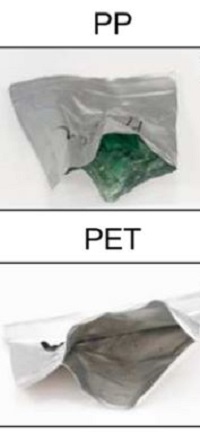 After five hours at 70&deg; C PET tape has fully dissolved whereas PP tape is intact. Source: Nat. Mater. (2023). https://doi.org/10.1038/s41563-023-01673-3