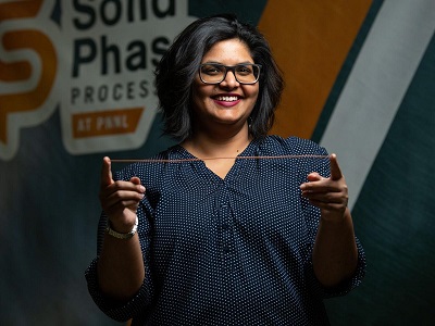 An ultra-high conductivity copper wire with graphene additives is 5% more conductive than annealed copper, the industry standard for motor applications. Source: Andrea Starr/PNNL