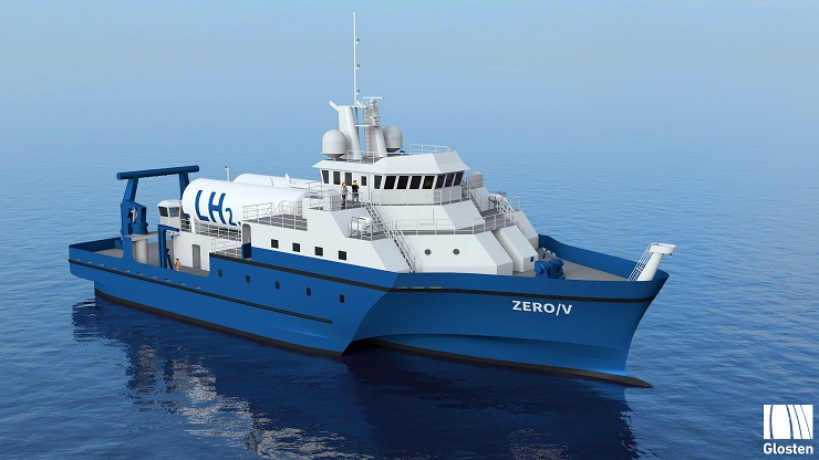 Rendering of the Zero-V hydrogen-powered research vessel. Photo courtesy of Glosten