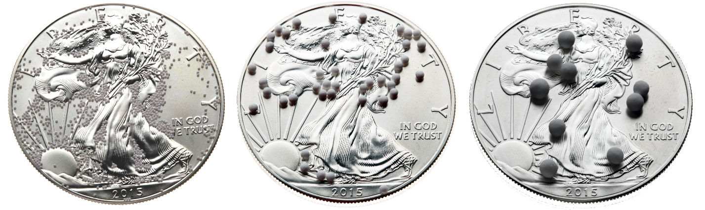 Figure 1. An illustration of Accu Spheres with a target median diameter of 0.45mm, 1.6mm and 3.2mm. Source: Saint-Gobain NorPro