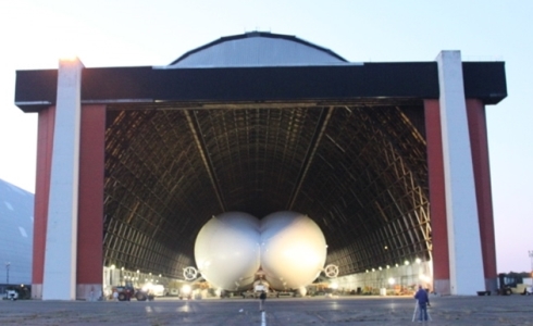 The airship in its hangar at Cardington in southern England.