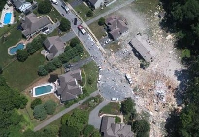 Aerial image showing the aftermath of the natural gas explosion. Source: NTSB