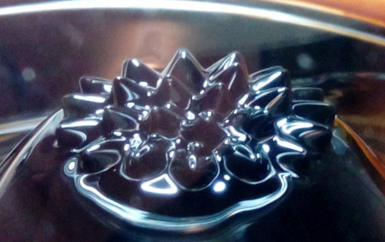 Figure 2. Ferrofluid or magnetorheological fluid in magnetic field. Source: PhysicOpenLab.Org
