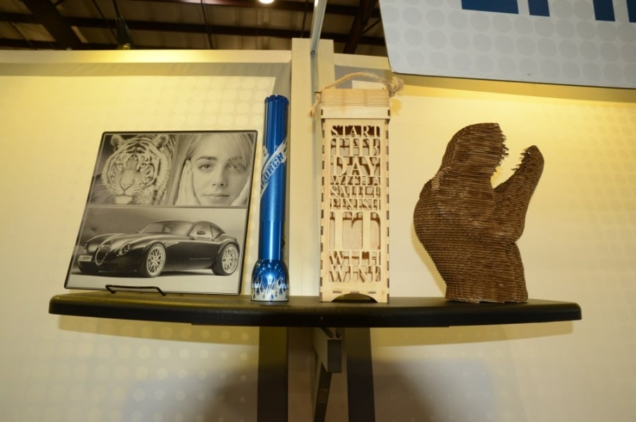 Samples from Epilog Laser's booth at the 2017 Bay Area Maker Faire