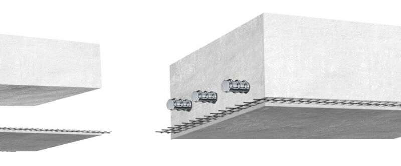 (Left) Deteriorated concrete member and precast TRM panel; and (Right) Concrete member strengthened with TRM panel. Source: Korea Institute of Civil Engineering and Building Technology (KICT)