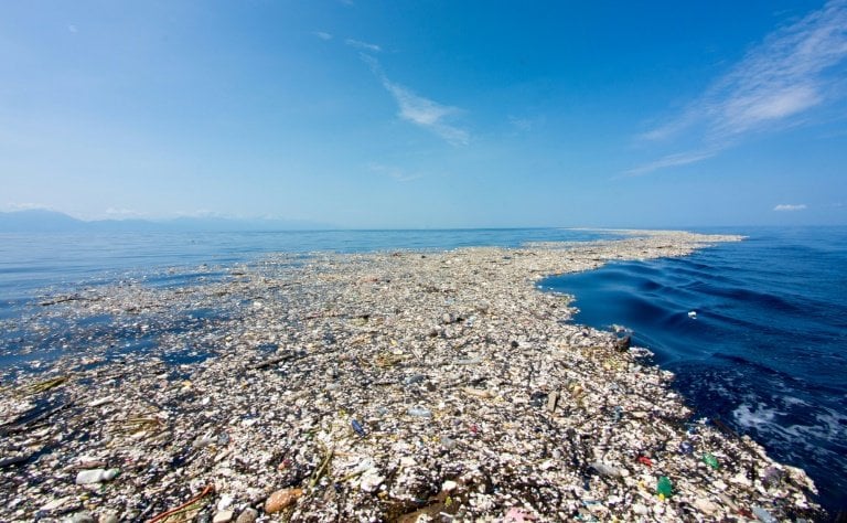 Eight million tonnes of plastics enter the oceans every year, much of which has accumulated in five giant garbage patches around the planet, according to a new study.
