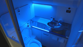 The cleaning system can disinfect all surfaces after every use in just three seconds. Image credit: Boeing.